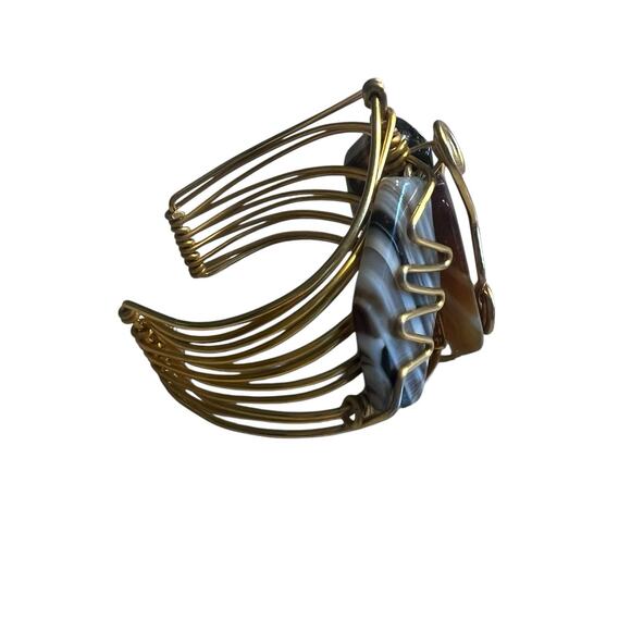 Handmade Wrapped Natural Stone Copper Wire Cuff Bracelet Bangle Agate - Picture 5 of 6